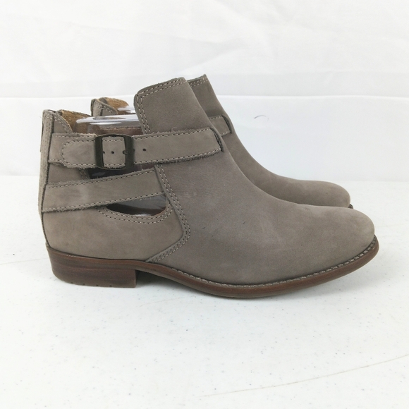 LL Bean Ankle Boots Women Size 6.5 Taupe Leather Open Side Buckle Back Zip Shoes - Picture 9 of 9